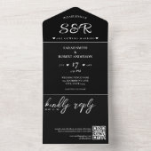 Einfache Black QR Code Hochzeit All In One Einladung (Innen Boden)