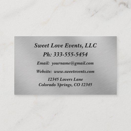 Einfache Black Silver Wedding Planner Business Car Visitenkarte (Rückseite)