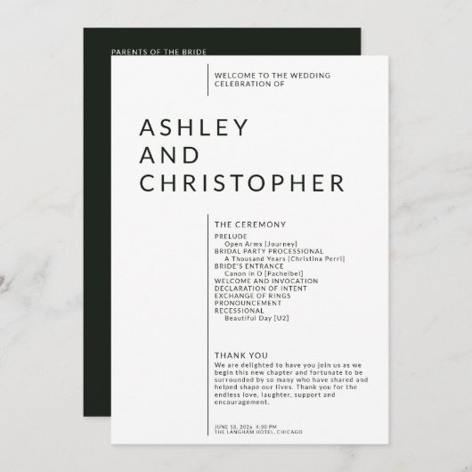 Einfache Black Split Margin Hochzeitsfeier Programm (Vorne/Hinten)