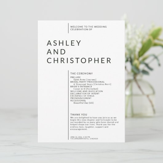 Einfache Black Split Margin Hochzeitsfeier Programm (Stehend Vorderseite)