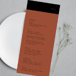 Einfache Black Stripe Terracotta Hochzeit Menükarte<br><div class="desc">schlankes Menü,  um der Sammlung zu entsprechen *Wenn Sie mehr Papieroptionen wünschen,  kann dieses Design in ein schlankes Programm übertragen *oder für weitere Hilfe kontaktieren Sie mich</div>