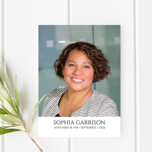 Einfache Black Text Beerdigungskarte mit Foto Begleitkarte