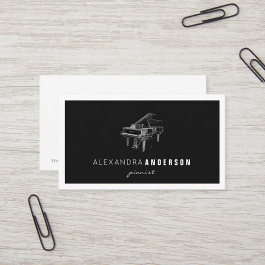 Einfache Black Vintag Piano Business Card Visitenkarte (Vorderseite/Rückseite Beispiel)