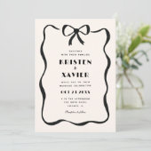 Einfache Black Wavy Border Bow Wedding Einladung (Stehend Vorderseite)