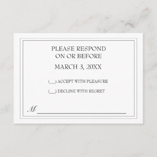 Einfache Black Wedding RSVP Karte