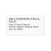 Einfache Black & White-General-Surgen-Doktoranschr Adressaufkleber (Vorne)