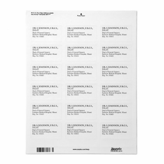 Einfache Black & White-General-Surgen-Doktoranschr Adressaufkleber (Vorne)