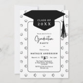 Einfache Black & White Graduate Hat Graduate Party Einladung (Vorderseite)