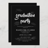 Einfache Black & White Graduation Party Einladung (Vorne/Hinten)