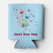 Einfache Bläserfarben-Monogramm-Biene auf blau Dosenkühler (Vorderseite)