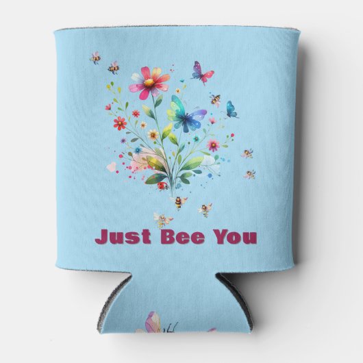 Einfache Bläserfarben-Monogramm-Biene auf blau Dosenkühler (Vorderseite)