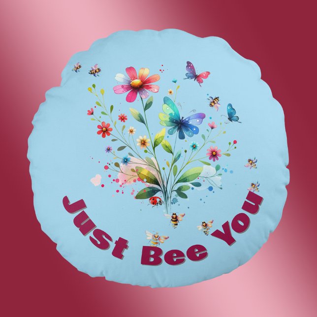 Einfache Bläserfarben-Monogramm-Biene auf blau Rundes Kissen (Von Creator hochgeladen)