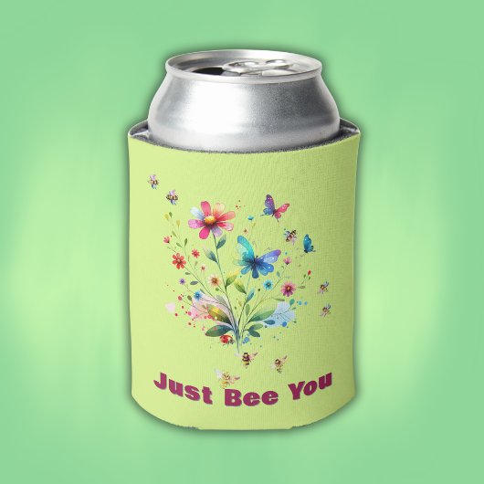 Einfache Bläserfarben-Monogramm-Biene auf grün Dosenkühler