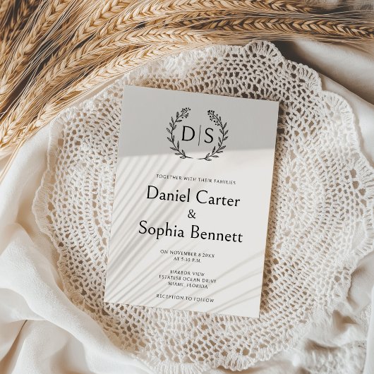 Einfache Bläsermonogramm-Wraath-Initialen Einladung