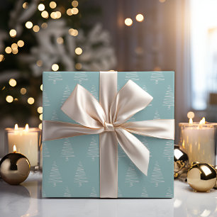 Einfache, blass-grüne und weiße Weihnachtsbäume Geschenkpapier
