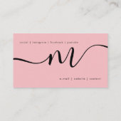  Einfache, blassrosa Minimal-Monogramm-Script schw Visitenkarte (Rückseite)