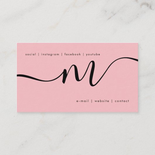 Einfache, blassrosa Minimal-Monogramm-Script schw Visitenkarte (Rückseite)