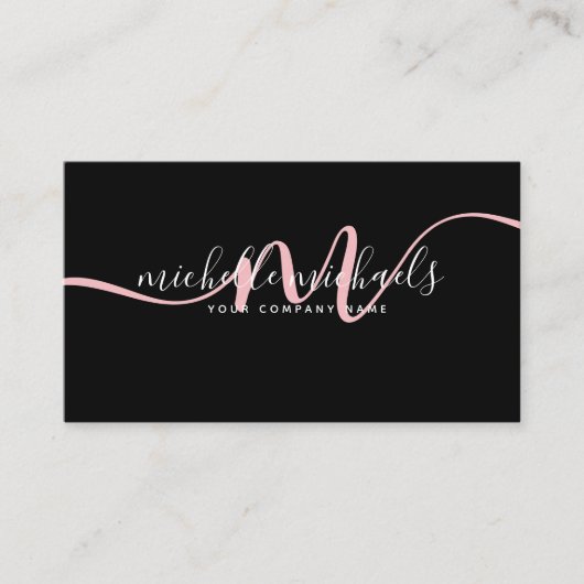 Einfache, blassrosa Minimal-Monogramm-Script schw Visitenkarte (Vorderseite)
