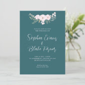 Einfache, blassrosa und grüne Blumenhochzeit Einladung (Stehend Vorderseite)