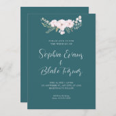 Einfache, blassrosa und grüne Blumenhochzeit Einladung (Vorne/Hinten)