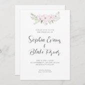 Einfache, blassrosa und grüne, blumenweiße Hochzei Einladung (Vorne/Hinten)