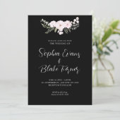 Einfache, blassrosa und grüne Schwarze Blütenhochz Einladung (Stehend Vorderseite)