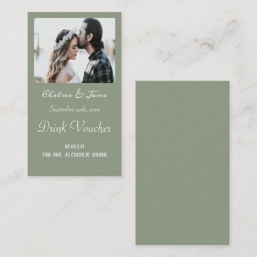 Einfache Blatt Grünes Foto Hochzeitsticket Karten (Vorne/Hinten)