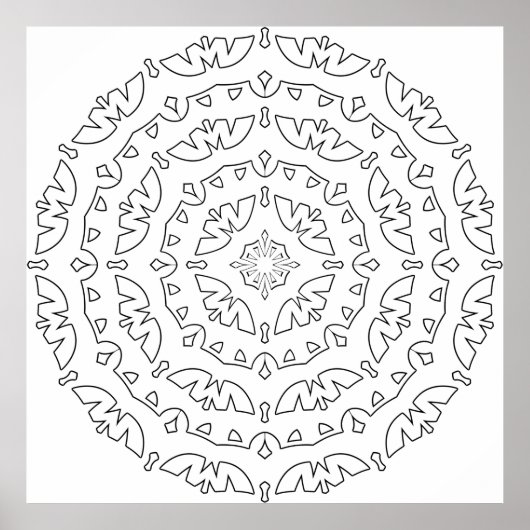 Einfache Blatt-Mandala-Malvorlage Naturmuster Poster (Vorne)