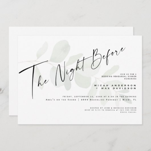 Einfache Blätter am Abend vor der Probe Einladung (Vorne/Hinten)