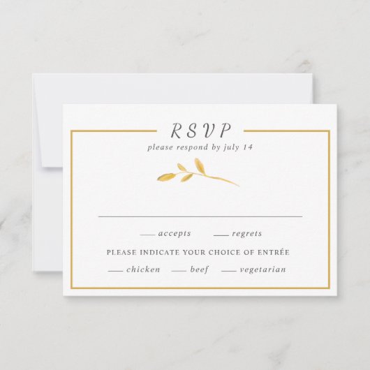 Einfache Blätter aus Gold Trendy Stilrahmen Hochze RSVP Karte (Vorderseite)