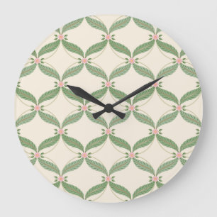 Einfache Blätter Blume Grid-Muster Große Wanduhr