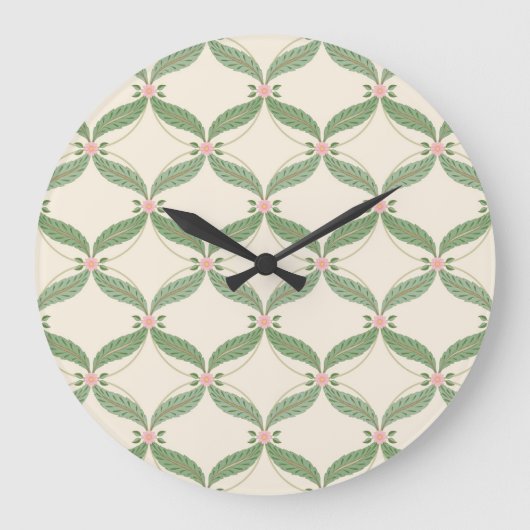Einfache Blätter Blume Grid-Muster Große Wanduhr (Vorderseite)