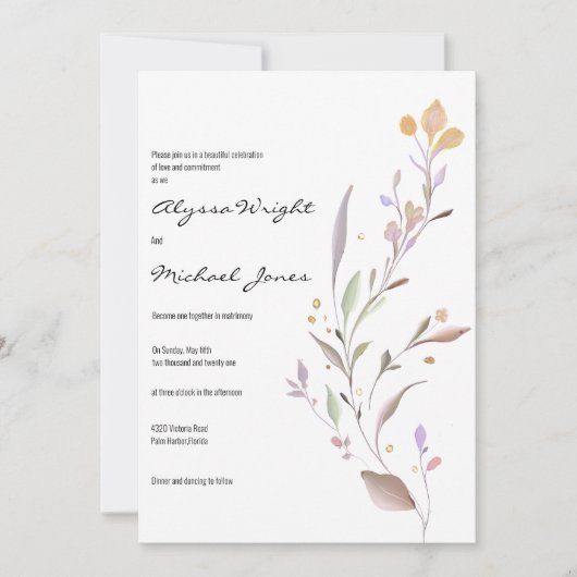 Einfache Blätter Hochzeit von Aquarellpinken Einladung (Vorderseite)