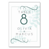 Einfache Blätter mit blasser Minze und Jade Green Tischnummer (Rückseite)