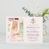 Einfache Blätter mit Foto der Kreuzheiligen Kommun Einladung (Stehend Vorderseite)