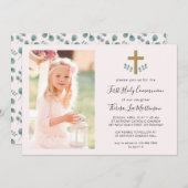 Einfache Blätter mit Foto der Kreuzheiligen Kommun Einladung (Vorne/Hinten)