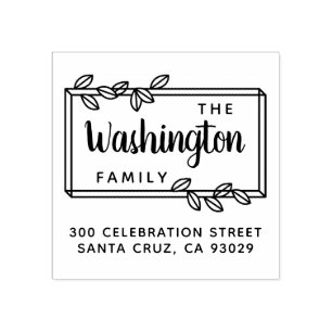 Einfache Blätter Nachname Skript und Rücksendeadre Gummistempel