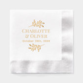 Einfache Blätterzweige Couple Names Datum #2 R Servietten Mit Folie (Vorderseite)