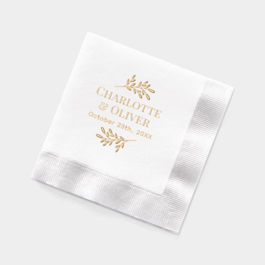 Einfache Blätterzweige Couple Names Datum #2 R Servietten Mit Folie (Links)