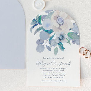 Einfache blaue Aquarell-Blumenbogen-Hochzeit Einladung