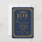 Einfache blaue Art Deco-Hochzeit-RSVP-Karten RSVP Karte (Vorderseite)