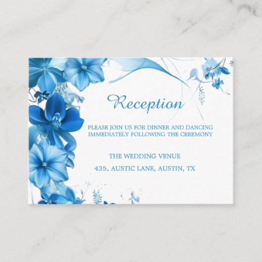 Einfache blaue Blumen-Hochzeitsempfang-Einschlussk Begleitkarte (Vorderseite)