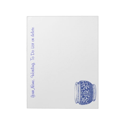 Einfache blaue Cachepot-Blume POT-Option Notizblock (Rotiert)