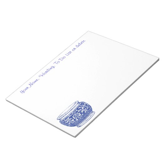 Einfache blaue Cachepot-Blume POT-Option Notizblock (angewinkelt)