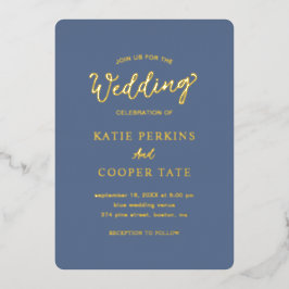 Einfache, blaue, fette Schriftart Moderne Hochzeit Folieneinladung