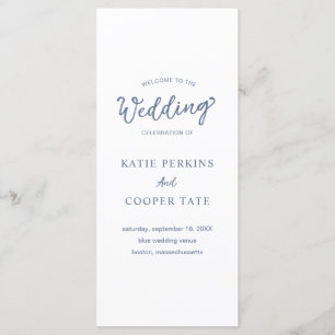 Einfache, blaue, fette Schriftart Moderne Hochzeit Programm