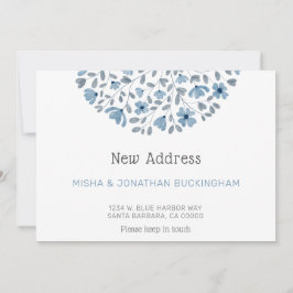 Einfache blaue Floral Wasserfarbe Neue Adressversc Ankündigung