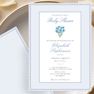 Einfache blaue florale Babyparty-Einladung Einladung