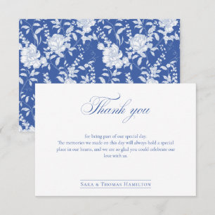 Einfache blaue florale Chinoiserie-Klassiker-Hochz Dankeskarte