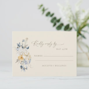 Einfache blaue gelbe florale minimalistische Hochz RSVP Karte